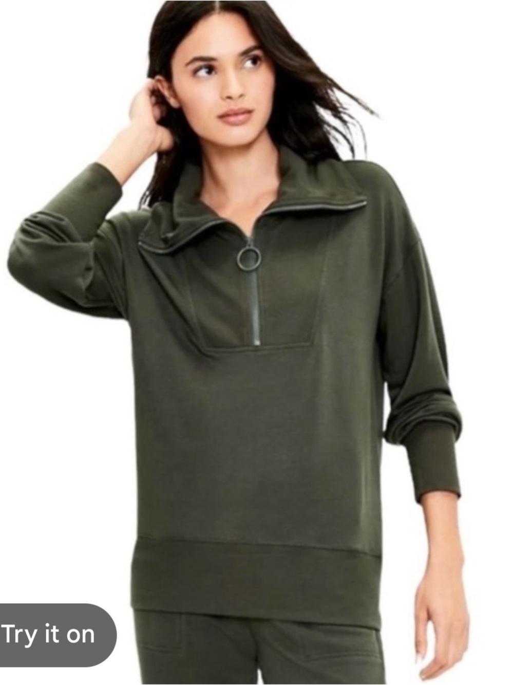 Lou & Grey Olive Green Half-Zip Pullover Sweatshirt